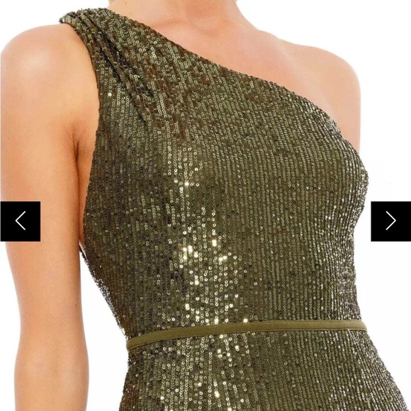 MAC DUGGAL SZ 4 OLIVE SEQUENCED ONE SHOULDER MIDI DRESS. NWT - Picture 3 of 4